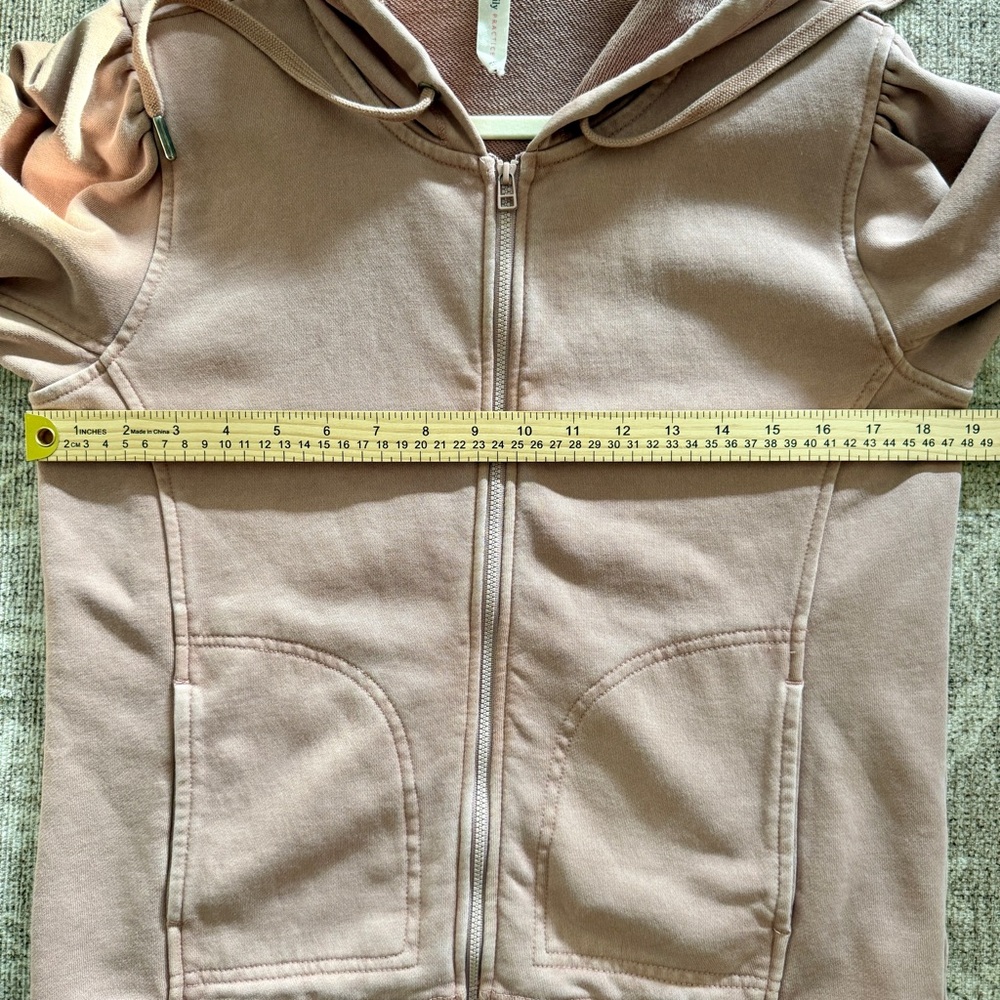 Daily Practice Anthropologie Puff Sleeve Zip-Up Hoodie Mauve Pink S Cozycore - Picture 7 of 8